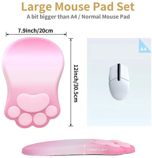 Alt view image 4 of 5 - L-SPOUTTO Ergonomic Mouse Pad with Wrist Rest,Cute Cat Paw Mousepad Wrist Support,Comfortable Massage Design Computer Pain Relief Mouse Pad with Non-Slip PU Base for Desk Laptop Gaming,Gradient Pink