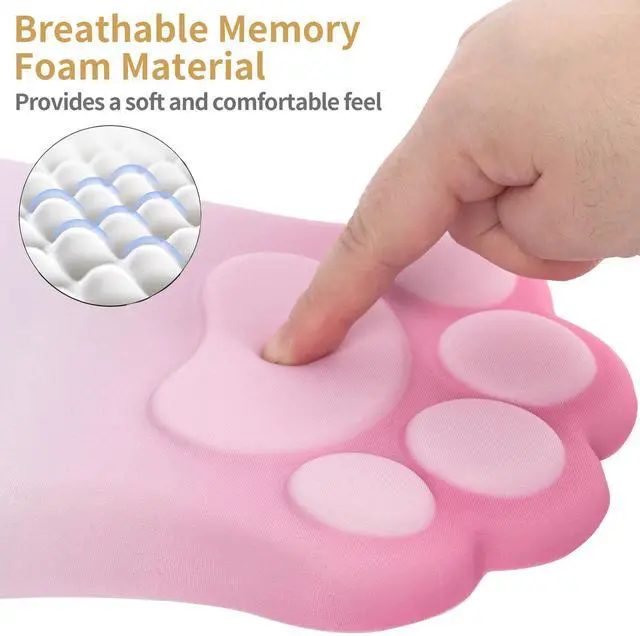 Alt view image 3 of 5 - L-SPOUTTO Ergonomic Mouse Pad with Wrist Rest,Cute Cat Paw Mousepad Wrist Support,Comfortable Massage Design Computer Pain Relief Mouse Pad with Non-Slip PU Base for Desk Laptop Gaming,Gradient Pink