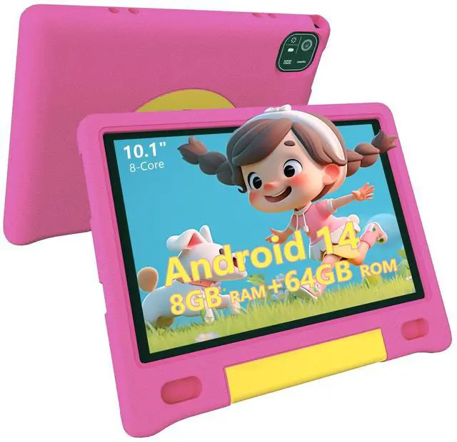 Main image of VCFNXLS Kids Tablet 10", Android 14, 8GB+64GB (1TB Expandable), Octa-Core, 1280×800 HD Display, Dual Cameras, 12-Hour Battery, Parental Controls, Childs Tablet with Shockproof EVA Case
