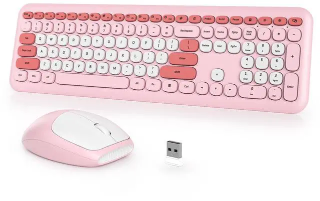 Main image of iTastatur Typewriter Wireless Keyboard and Mouse Combo,2.4G Office 104 Keys Full-Sized Retro Punk Keyboard,Cute Red with Round Keycaps for Laptop PC Desktops (Pink White)