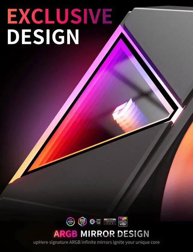 Alt view image 4 of 5 - upHere up1 Elite CPU Cooler - 4 Heat Pipes, Infinity ARGB Mirror Top, Quick-Release Fans, Intel LGA1851/1700 & AMD AM5/AM4 Support, Independent Air Duct, 1650RPM 68CFM Fan, Black, up1 Elite KC4C