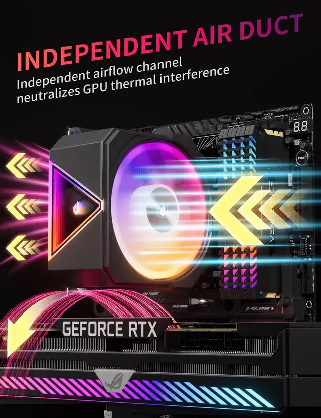 Alt view image 3 of 5 - upHere up1 Elite CPU Cooler - 4 Heat Pipes, Infinity ARGB Mirror Top, Quick-Release Fans, Intel LGA1851/1700 & AMD AM5/AM4 Support, Independent Air Duct, 1650RPM 68CFM Fan, Black, up1 Elite KC4C