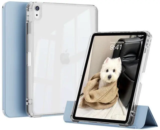 Main image of KVTVOU Case for iPad (A16) 11th/10th Generation (11/10.9 Inch, 2025/2022) with Pencil Holder, 2 in 1 Sliding Detachable Clear Back Smart Cover, Auto Wake/Sleep & Support Touch ID, Sky Blue
