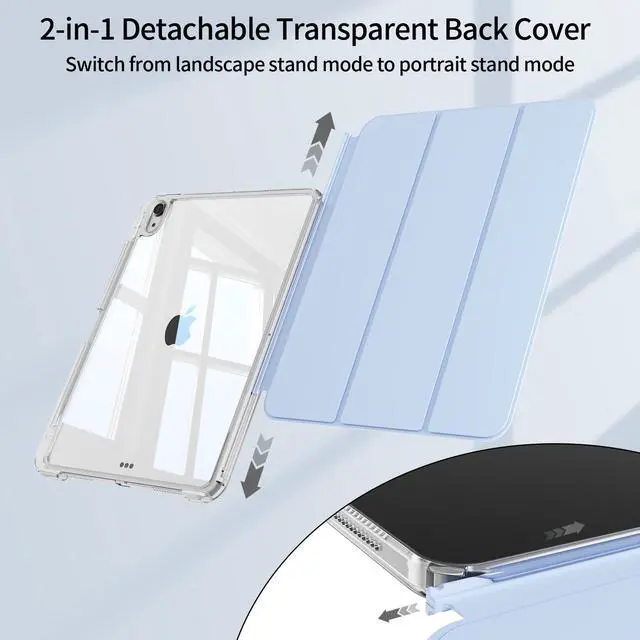 Alt view image 2 of 5 - KVTVOU Case for iPad (A16) 11th/10th Generation (11/10.9 Inch, 2025/2022) with Pencil Holder, 2 in 1 Sliding Detachable Clear Back Smart Cover, Auto Wake/Sleep & Support Touch ID, Sky Blue