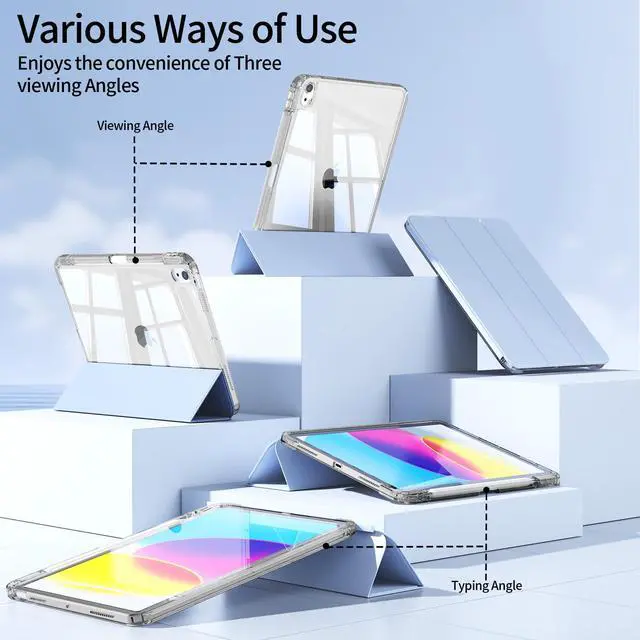 Alt view image 3 of 5 - KVTVOU Case for iPad (A16) 11th/10th Generation (11/10.9 Inch, 2025/2022) with Pencil Holder, 2 in 1 Sliding Detachable Clear Back Smart Cover, Auto Wake/Sleep & Support Touch ID, Sky Blue