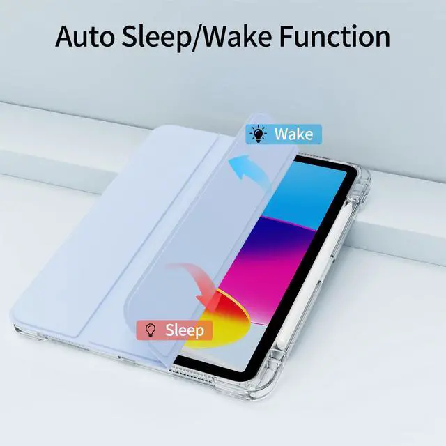 Alt view image 4 of 5 - KVTVOU Case for iPad (A16) 11th/10th Generation (11/10.9 Inch, 2025/2022) with Pencil Holder, 2 in 1 Sliding Detachable Clear Back Smart Cover, Auto Wake/Sleep & Support Touch ID, Sky Blue