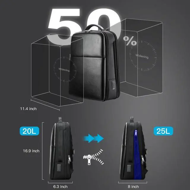 Alt view image 3 of 5 - BOPai Laptop Backpack Men for 15.6 inch Business Smart Professional Lightweight Backpack with USB Charging Office Commuter Computer Rucksack Executive Anti Theft Black