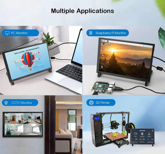 Alt view image 4 of 5 - ELECROW 10.1 Inch Touchscreen Monitor, 1280x800 IPS LCD HD Display with Stand, Portable Capacitive Touch Screen for Raspberry Pi 3/3B+/4B/5, Jetson Nano, Banana Pi, PC, Windows, Beaglebone