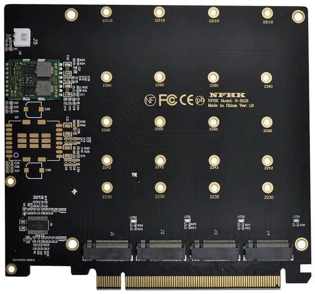 Alt view image 2 of 5 - Cablecc 4X NVME M.2 AHCI to PCI-E Express 3.0 Gen3 X16 Raid Card with Fan VROC Raid0 Hyper Adapter