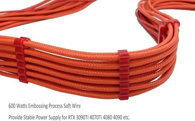 Alt view image 3 of 5 - Thsion PCIe Cable for Corsair, 600W PCIe 5.0 12VHPWR 12v-2x6 Type-4 PSU Power Cable - Fits RM, HX, AX, SF PSU's only - 12+4pin Connector with Clips - 16AWG Embossing Process - Red