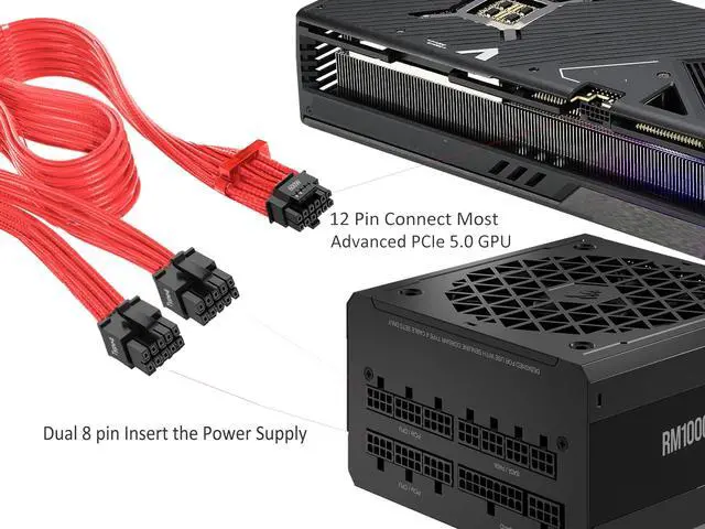 Alt view image 4 of 5 - Thsion PCIe Cable for Corsair, 600W PCIe 5.0 12VHPWR 12v-2x6 Type-4 PSU Power Cable - Fits RM, HX, AX, SF PSU's only - 12+4pin Connector with Clips - 16AWG Embossing Process - Red