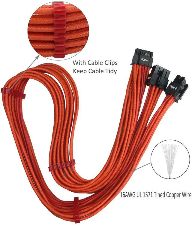 Alt view image 2 of 5 - Thsion PCIe Cable for Corsair, 600W PCIe 5.0 12VHPWR 12v-2x6 Type-4 PSU Power Cable - Fits RM, HX, AX, SF PSU's only - 12+4pin Connector with Clips - 16AWG Embossing Process - Red