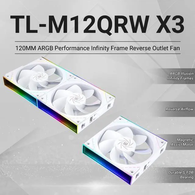 Alt view image 2 of 5 - Thermalright TL-M12QRW X3 Case Fan-120mm Quiet,Wireless Splicing Building Block CPU Fan Reverse,Infinity Mirror ARGB Lighting Effects,New Power Chip Module Simplifies Wiring Management
