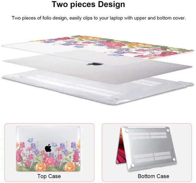 Alt view image 4 of 5 - LCMOCICO for MacBook Pro 13 Inch Case 2022 2021 2020 Release A2338 M2 M1 A2251 A2289, Plastic Hard Shell Case for MacBook Pro 13.3 inch with Touch Bar & Touch ID, Pink & Purple Flowers