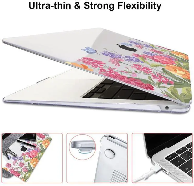 Alt view image 5 of 5 - LCMOCICO for MacBook Pro 13 Inch Case 2022 2021 2020 Release A2338 M2 M1 A2251 A2289, Plastic Hard Shell Case for MacBook Pro 13.3 inch with Touch Bar & Touch ID, Pink & Purple Flowers