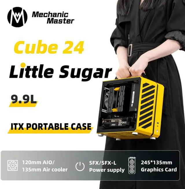 Alt view image 2 of 5 - Mechanic Master Cool Cube Series C24 Mini-ITX Case/Alumium/Steel/GPU Length Within 245mm, SFX/L PSU Computer Case (Polar Yellow Air Version)