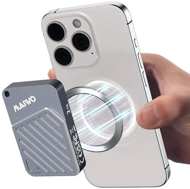 Main image of MAIWO Magnetic Portable SSD 2TB External Solid State Drive, USB 3.2 GEN 2 Type-C Up to 2000MB/s, NVMe PSSD Supports 4K ProRes for iPhone iPad MacBook Pro macMini PS5, Aluminum(Gray)