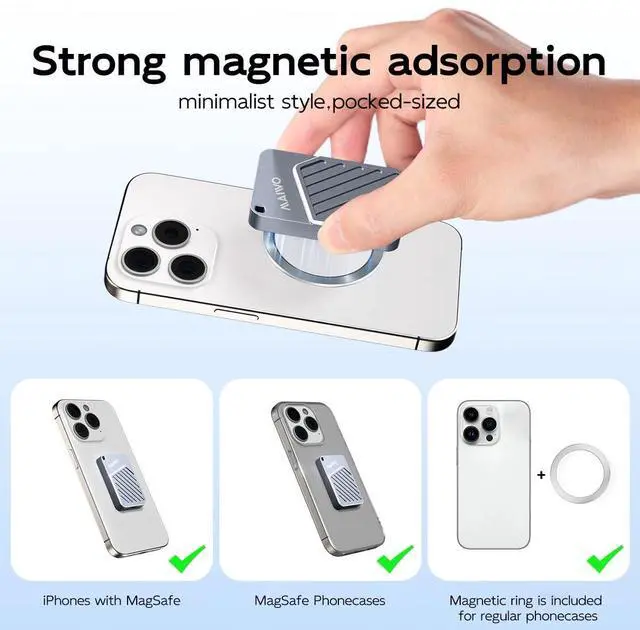 Alt view image 2 of 5 - MAIWO Magnetic Portable SSD 2TB External Solid State Drive, USB 3.2 GEN 2 Type-C Up to 2000MB/s, NVMe PSSD Supports 4K ProRes for iPhone iPad MacBook Pro macMini PS5, Aluminum(Gray)