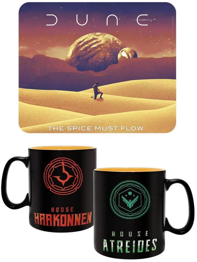 Main image of ABYSTYLE Dune Atreides vs. Harkonnen Heat-Change Coffee Mug 16 Oz. & The Spice Must Flow Mousepad Movie Drinkware Merch & Accessories Bundle