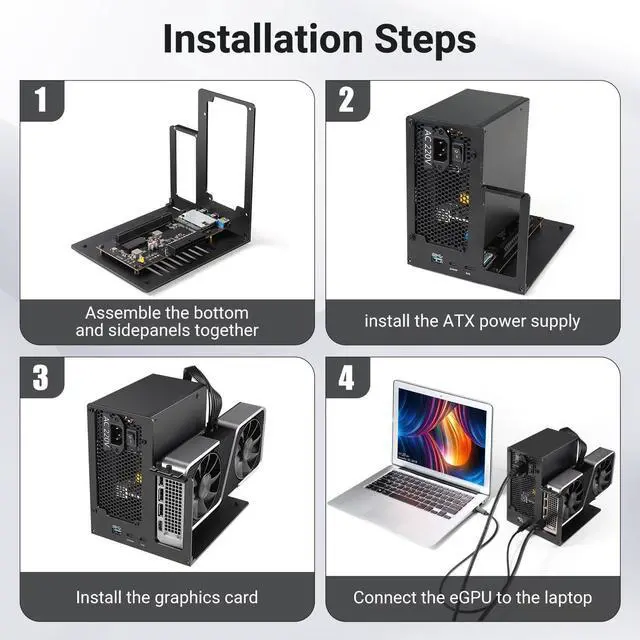 Alt view image 5 of 5 - External eGPU Dock Station, eGPU Enclosure Only Compatible with Thunderbolt 3/4,USB4 40Gbps Graphics Card Dock Compatible with NVIDIA/AMD PCIe, PD 85W, Daisy Chain, ATX Power Supply Support (Black)