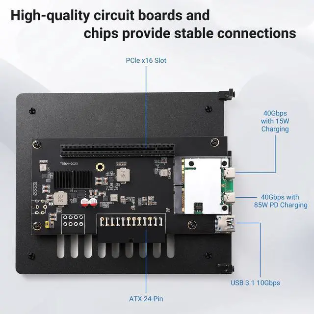 Alt view image 4 of 5 - External eGPU Dock Station, eGPU Enclosure Only Compatible with Thunderbolt 3/4,USB4 40Gbps Graphics Card Dock Compatible with NVIDIA/AMD PCIe, PD 85W, Daisy Chain, ATX Power Supply Support (Black)