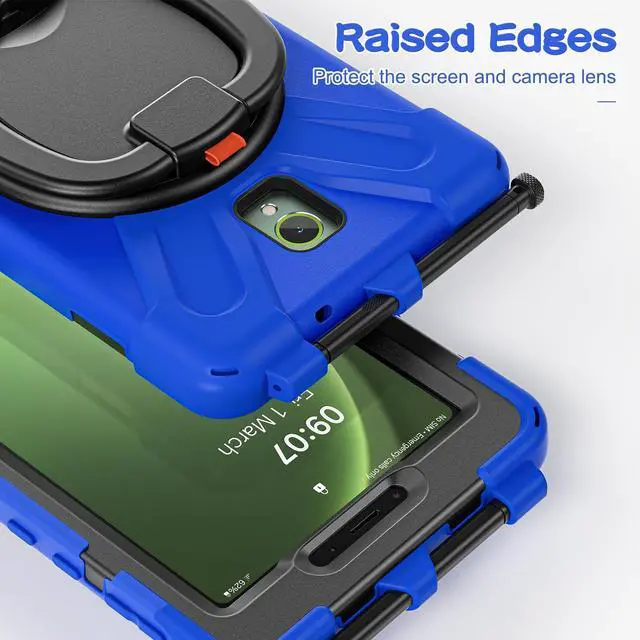 Alt view image 5 of 5 - FONREST Rugged Case for Samsung Galaxy Tab Active5 5G (SM-X306B/X300) w/ 360° Rotating Hanging Ring Handle Grip Kickstand, Heavy Duty Shock-Proof Armor Cover w/Shoulder Strap, Stylus Holder (Blue)