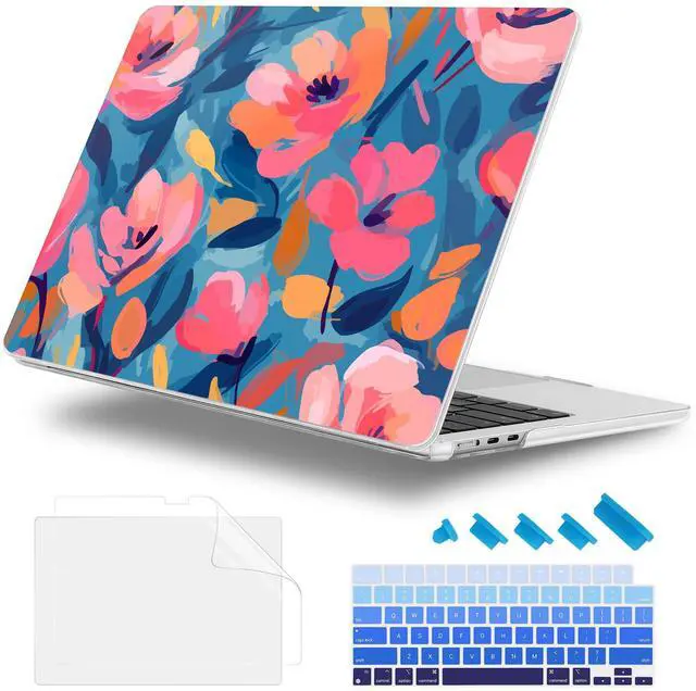 Main image of Lepeoac Case for MacBook Air 15 Inch 2025 2024 2023 Release M4 A3241 M3 A3114 M2 A2941, Hard Shell with Screen Protector & Keyboard Cover, Compatible with Touch ID, Flowers Print