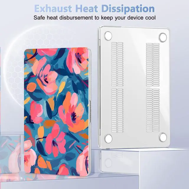Alt view image 4 of 5 - Lepeoac Case for MacBook Air 15 Inch 2025 2024 2023 Release M4 A3241 M3 A3114 M2 A2941, Hard Shell with Screen Protector & Keyboard Cover, Compatible with Touch ID, Flowers Print