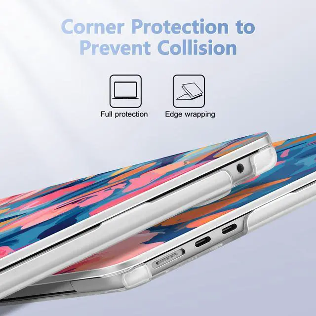 Alt view image 3 of 5 - Lepeoac Case for MacBook Air 15 Inch 2025 2024 2023 Release M4 A3241 M3 A3114 M2 A2941, Hard Shell with Screen Protector & Keyboard Cover, Compatible with Touch ID, Flowers Print