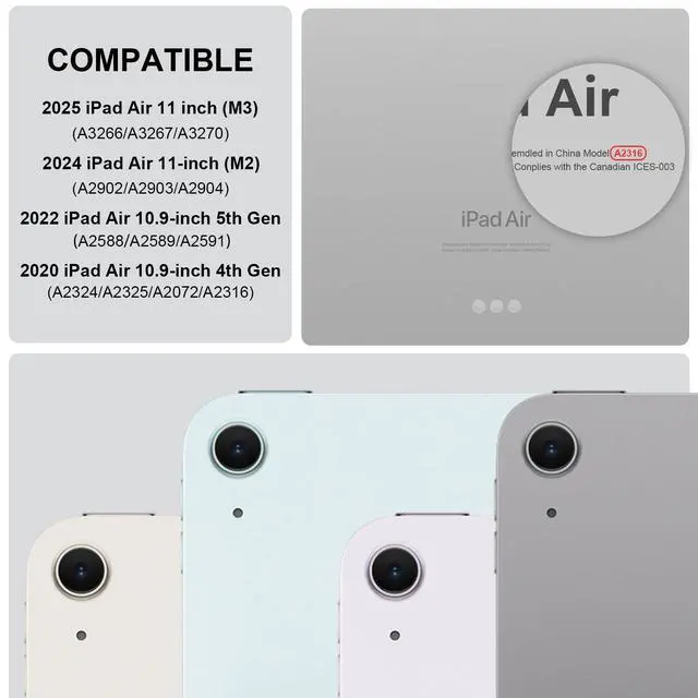 Alt view image 2 of 5 - BQDIYOO Case for iPad Air 7th/6th 11-inch M3/M2 (2025/2024), iPad Air 5th/4th Generation 10.9 inch 2022/2020, Stand Folio Detachable Wireless Keyboard Soft TPU Cover with Pencil Holder, Gray