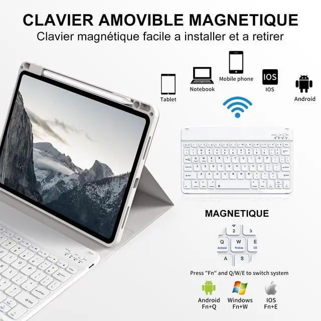 Alt view image 3 of 5 - BQDIYOO Case for iPad Air 7th/6th 11-inch M3/M2 (2025/2024), iPad Air 5th/4th Generation 10.9 inch 2022/2020, Stand Folio Detachable Wireless Keyboard Soft TPU Cover with Pencil Holder, Gray