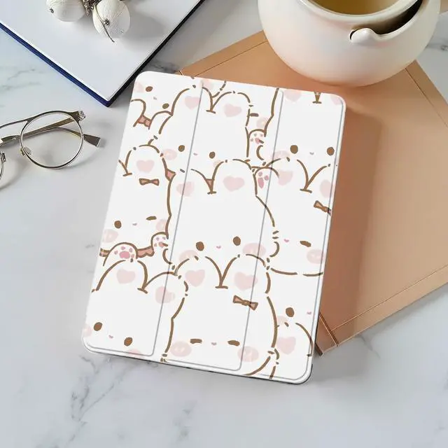 Alt view image 2 of 5 - Idocolors Cute Kawaii Bunny Rabbit Pad Case for 11 Inch iPad Pro 2022/2021/2020/2018, Clear TPU Trifold Stand Back Cover with Pencil Holder, Auto Wake/Sleep Foldable Shockproof Protective Case