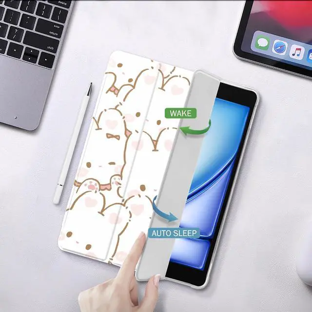 Alt view image 4 of 5 - Idocolors Cute Kawaii Bunny Rabbit Pad Case for 11 Inch iPad Pro 2022/2021/2020/2018, Clear TPU Trifold Stand Back Cover with Pencil Holder, Auto Wake/Sleep Foldable Shockproof Protective Case