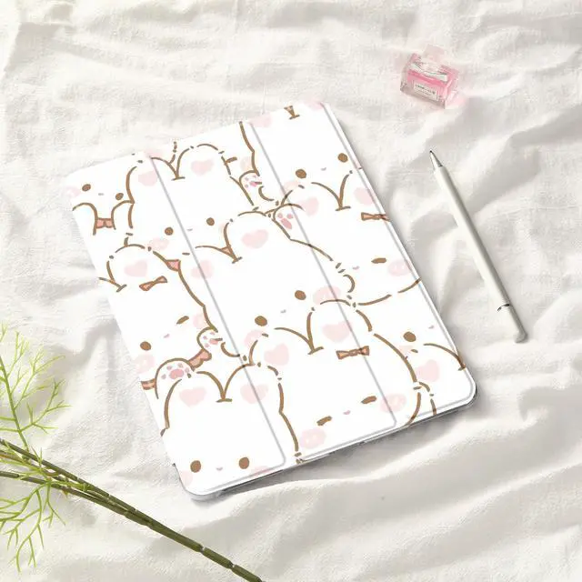 Alt view image 3 of 5 - Idocolors Cute Kawaii Bunny Rabbit Pad Case for 11 Inch iPad Pro 2022/2021/2020/2018, Clear TPU Trifold Stand Back Cover with Pencil Holder, Auto Wake/Sleep Foldable Shockproof Protective Case