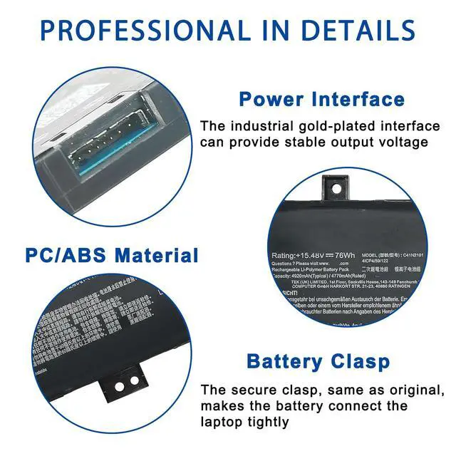 Alt view image 5 of 5 - C41N2101 0B200-04110100 Laptop Battery Replacement for Asus ROG Zephyrus G14 GA402 GA402R / Zenbook Pro 14 Duo OLED UX8402ZA / VivoBook Pro 15X OLED K6501ZM / TUF Dash F15 FX517 Series 15.48V 76Wh