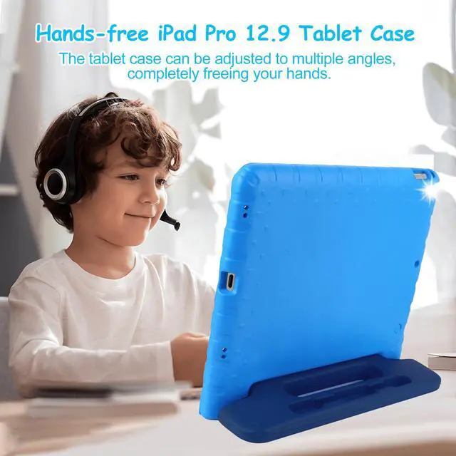 Alt view image 3 of 5 - BILLISGOVA for Kids iPad Pro 12.9 Case 2nd 1st Generation with Pencil Holder and Anti-Slip Handle, Super Protection Rugged Cover for 12.9 inch iPad Pro 2015 2017 - Dark Blue