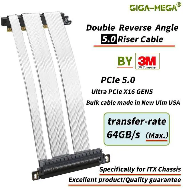 Alt view image 2 of 5 - GIGA-MEGA PCIe 5.0 X16 Riser Cable Dual Reverse and Straight GPU Extension Cable GEN5 for ITX A4 Case RTX5090 (15cm)