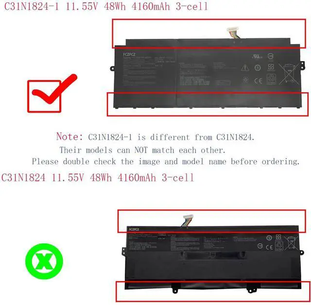 Alt view image 2 of 5 - FCZFCZ C31N1824-1 Battery 48Wh 4160mAh Replacement for ASUS Chromebook C425 C425T C425TA Chromebook Flip C433 C433T C433TA Series 0B200-03550000 3ICP3/91/91 11.55V