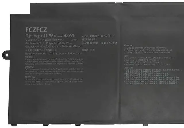 Alt view image 3 of 5 - FCZFCZ C31N1824-1 Battery 48Wh 4160mAh Replacement for ASUS Chromebook C425 C425T C425TA Chromebook Flip C433 C433T C433TA Series 0B200-03550000 3ICP3/91/91 11.55V