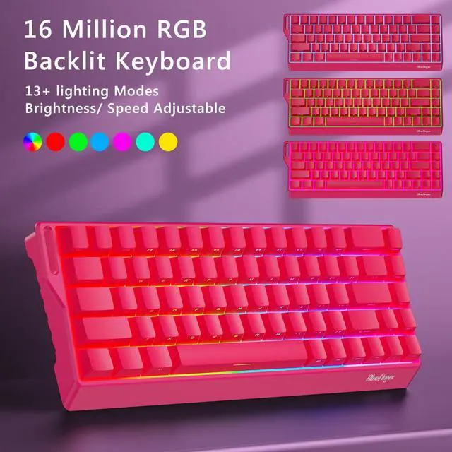 Alt view image 4 of 5 - BlueFinger 60% Wireless Mechanical Gaming Keyboard, Bluetooth/2.4G/USB-C Hot Swappable RGB Backlit Keyboard with Side-Printed PBT Keycaps, for MAC Xbox PC PS5, Pink