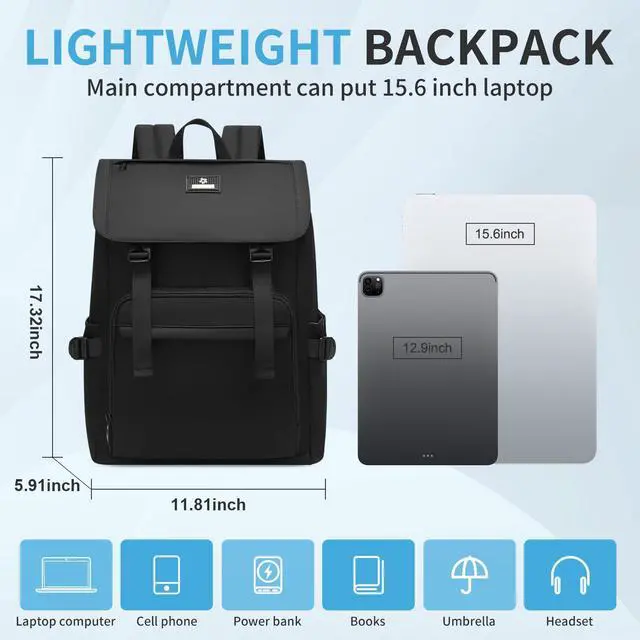 Alt view image 3 of 5 - Lightweight Laptop Backpack for Women, 15.6 Inch Travel Backpack with Large Capacity, Stylish Bag with Multiple Pockets for Travel, Work, and Daily Use