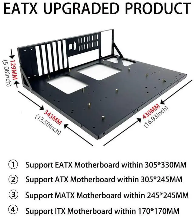 Alt view image 4 of 5 - Egowz DIY Gaming Computer Case, E-ATX Open Chassis Case Rack for E-ATX/ATX/M-ATX/ITX Motherboards, Widely Body Heat Dissipation Design, SSD Motherboards Accessories, Black