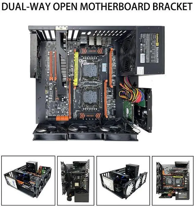Alt view image 5 of 5 - Egowz DIY Gaming Computer Case, E-ATX Open Chassis Case Rack for E-ATX/ATX/M-ATX/ITX Motherboards, Widely Body Heat Dissipation Design, SSD Motherboards Accessories, Black