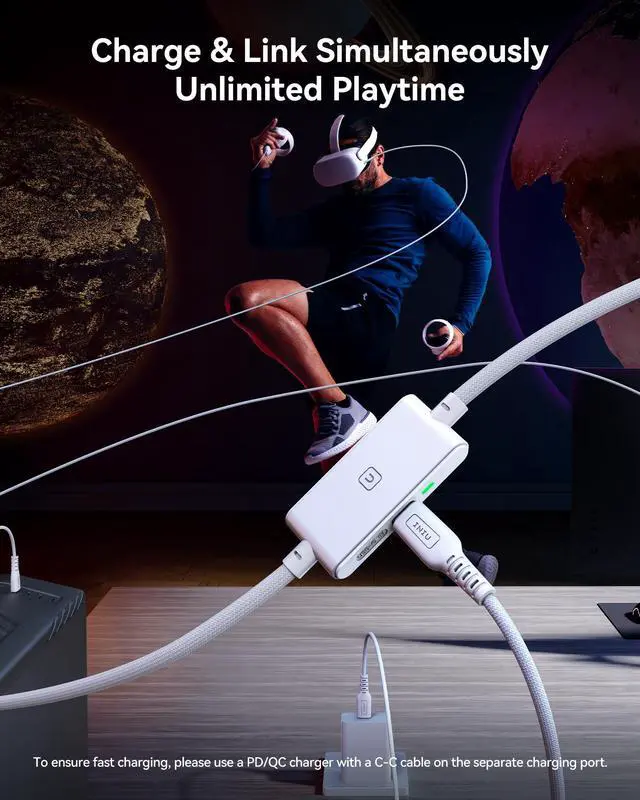 Alt view image 2 of 5 - INIU 16ft Premium VR Link Cable with Charging, USB 3.0 Compatible with Meta Quest 3s Oculus Quest 3/2/Pro, Pico 4, PC VR & Steam VR - Perfect White VR Accessory, Ideal Gift Choice