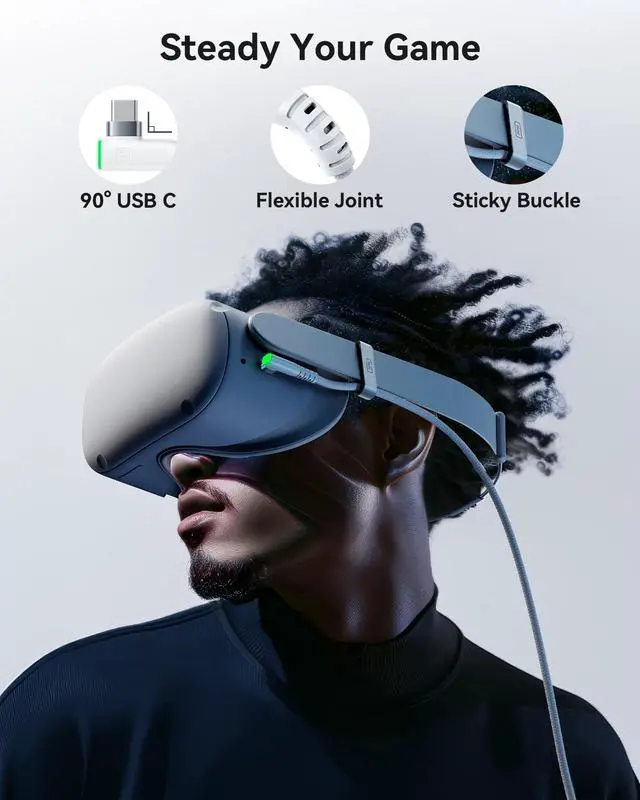 Alt view image 5 of 5 - INIU 16ft Premium VR Link Cable with Charging, USB 3.0 Compatible with Meta Quest 3s Oculus Quest 3/2/Pro, Pico 4, PC VR & Steam VR - Perfect White VR Accessory, Ideal Gift Choice