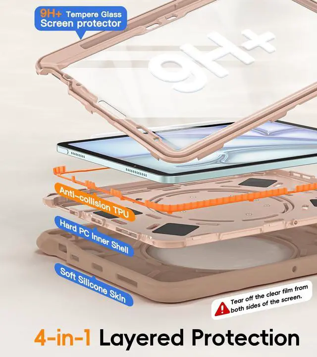 Alt view image 3 of 5 - BATYUE Case for iPad Air 11-inch M3 (2025) / M2 (2024), iPad Air 5th/4th 10.9 inch(2022/2020), iPad Pro 11" 4th/3rd/2nd/1st Cover with Class Screen Protector,360° Rotating Stand, Pencil Holder, Latte