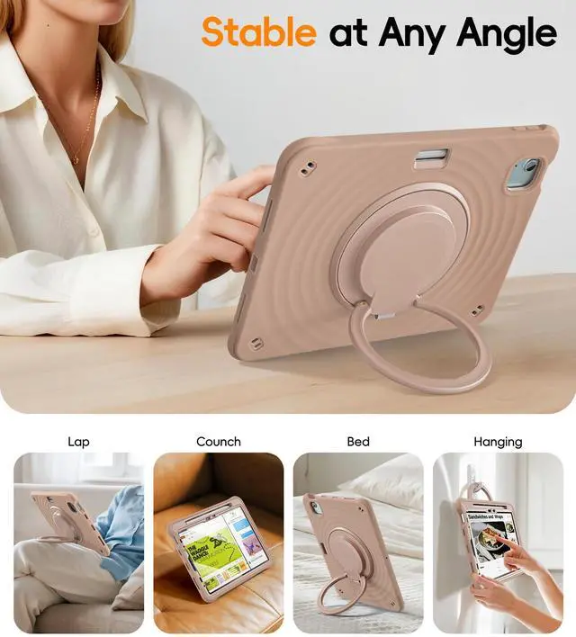 Alt view image 5 of 5 - BATYUE Case for iPad Air 11-inch M3 (2025) / M2 (2024), iPad Air 5th/4th 10.9 inch(2022/2020), iPad Pro 11" 4th/3rd/2nd/1st Cover with Class Screen Protector,360° Rotating Stand, Pencil Holder, Latte