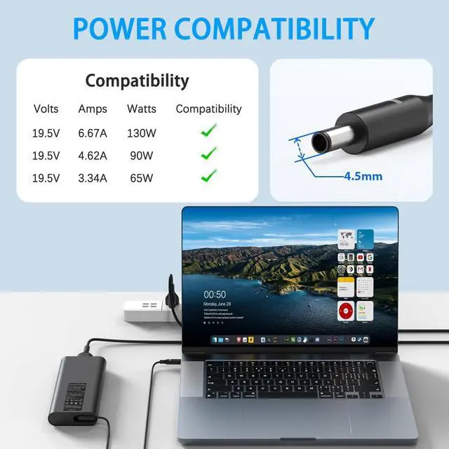 Alt view image 2 of 5 - 130W AC Adapter Laptop Charger Replacement for Dell XPS 15 7590 9530 9550 9560 9570 Precision M3800 M2800 5510 5520 5530 5540 Ins piron 7347 7348 7459 HA130PM130 0V363H 06TTY6 Power Supply Cord