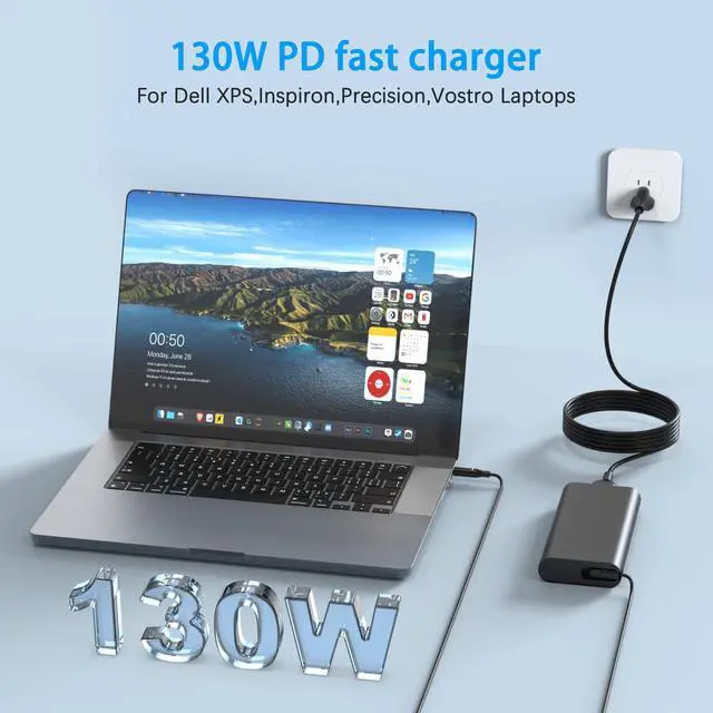 Alt view image 4 of 5 - 130W AC Adapter Laptop Charger Replacement for Dell XPS 15 7590 9530 9550 9560 9570 Precision M3800 M2800 5510 5520 5530 5540 Ins piron 7347 7348 7459 HA130PM130 0V363H 06TTY6 Power Supply Cord