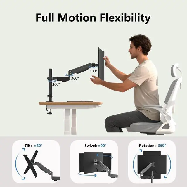 Alt view image 3 of 5 - suptek Single Monitor Arm,Full Motion Pneumatic Pole Mount Arm for 17 to 32 inch Monitor Screens, Support Weight up to 22lbs,75mm and 100mm VESA Plate, Black